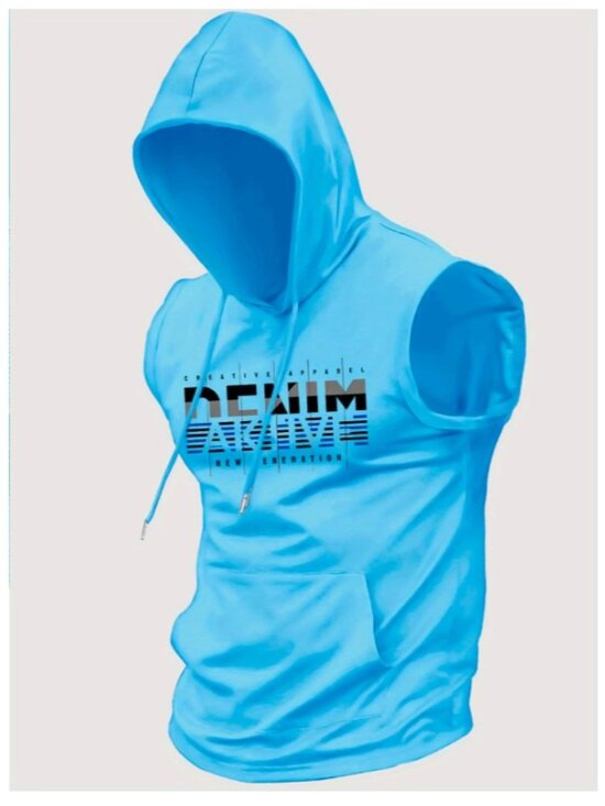 Other - Sleeveless Hoodie Tank Top - Light Blue with Graphic